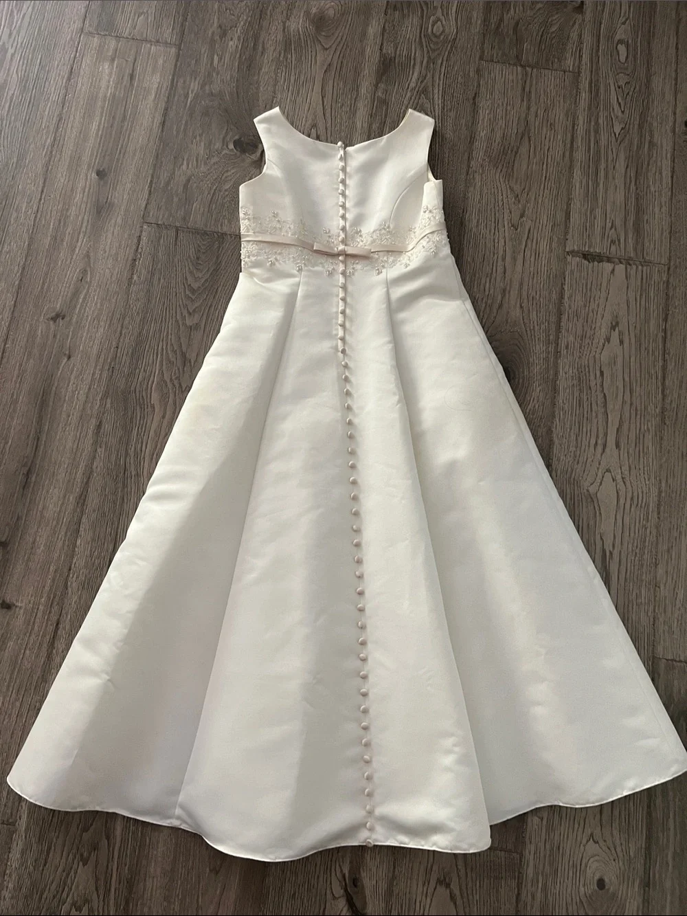 David's Bridal Cream Floral-Trim Flower Girl Gown - Picture 3 of 6